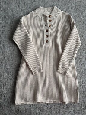 Sezane Cream Luan Ribbed  Knit Dress